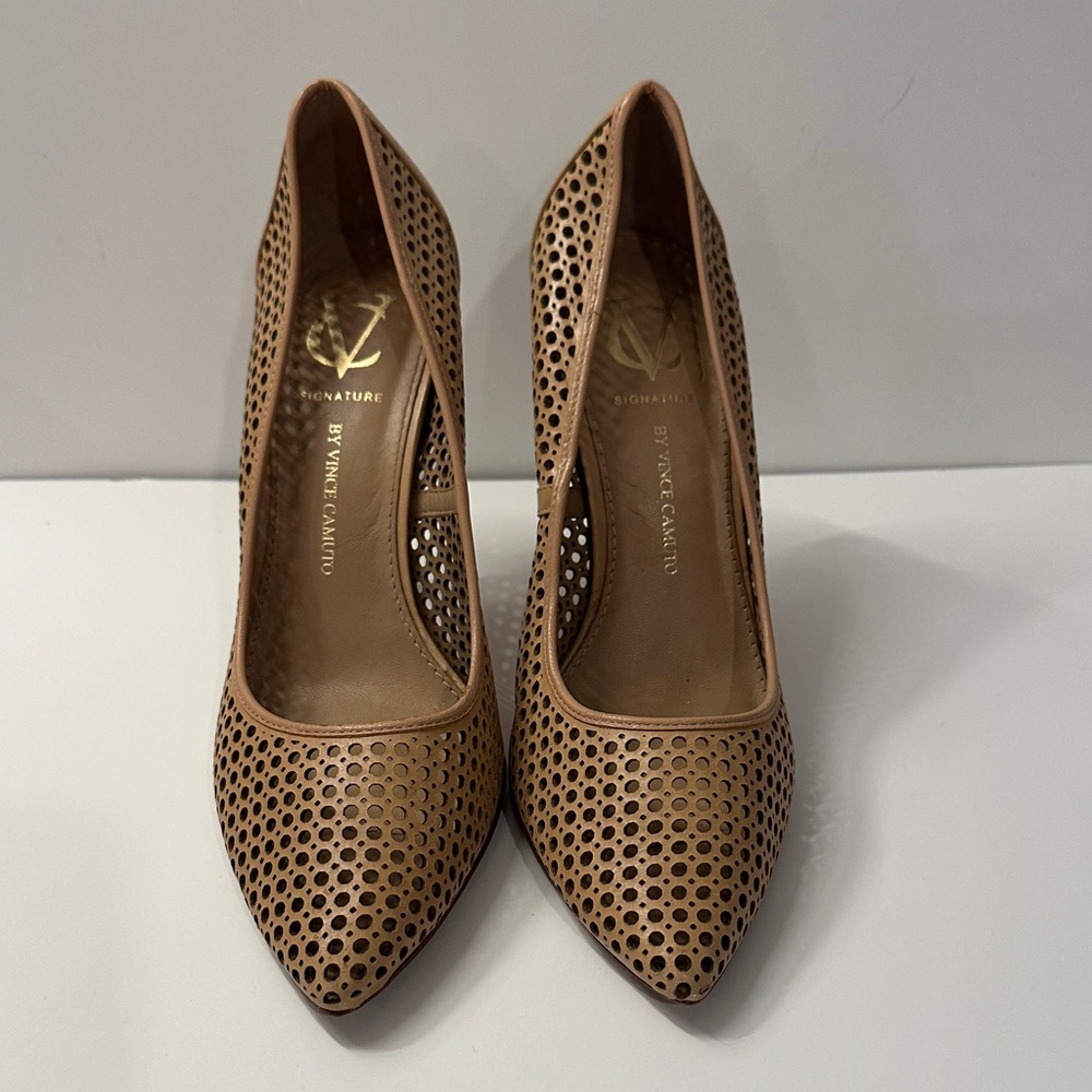 Vince Camuto Tan Perforated Heels